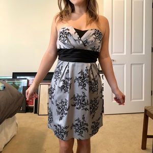 Grey / Silver and Black floral print dress